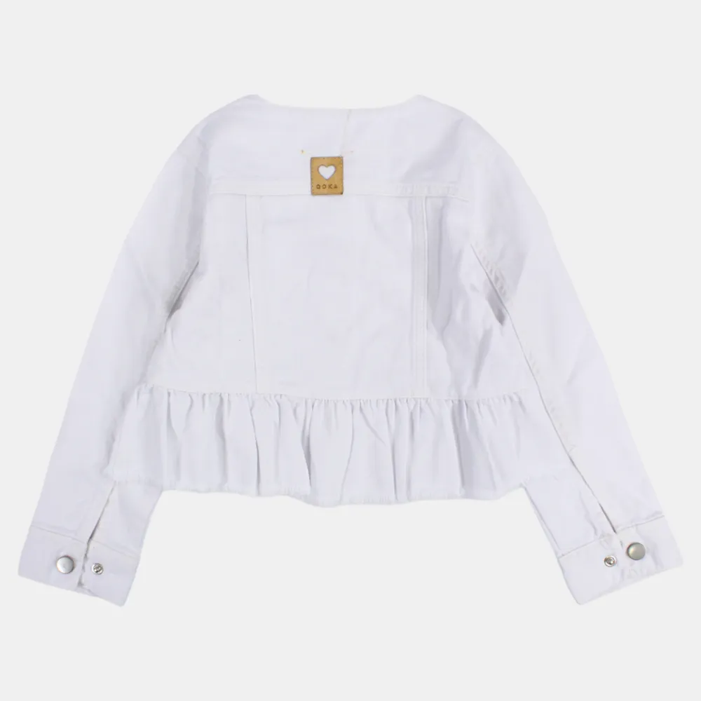 Veste en gabardine blanche à manches longues et volants pour filles