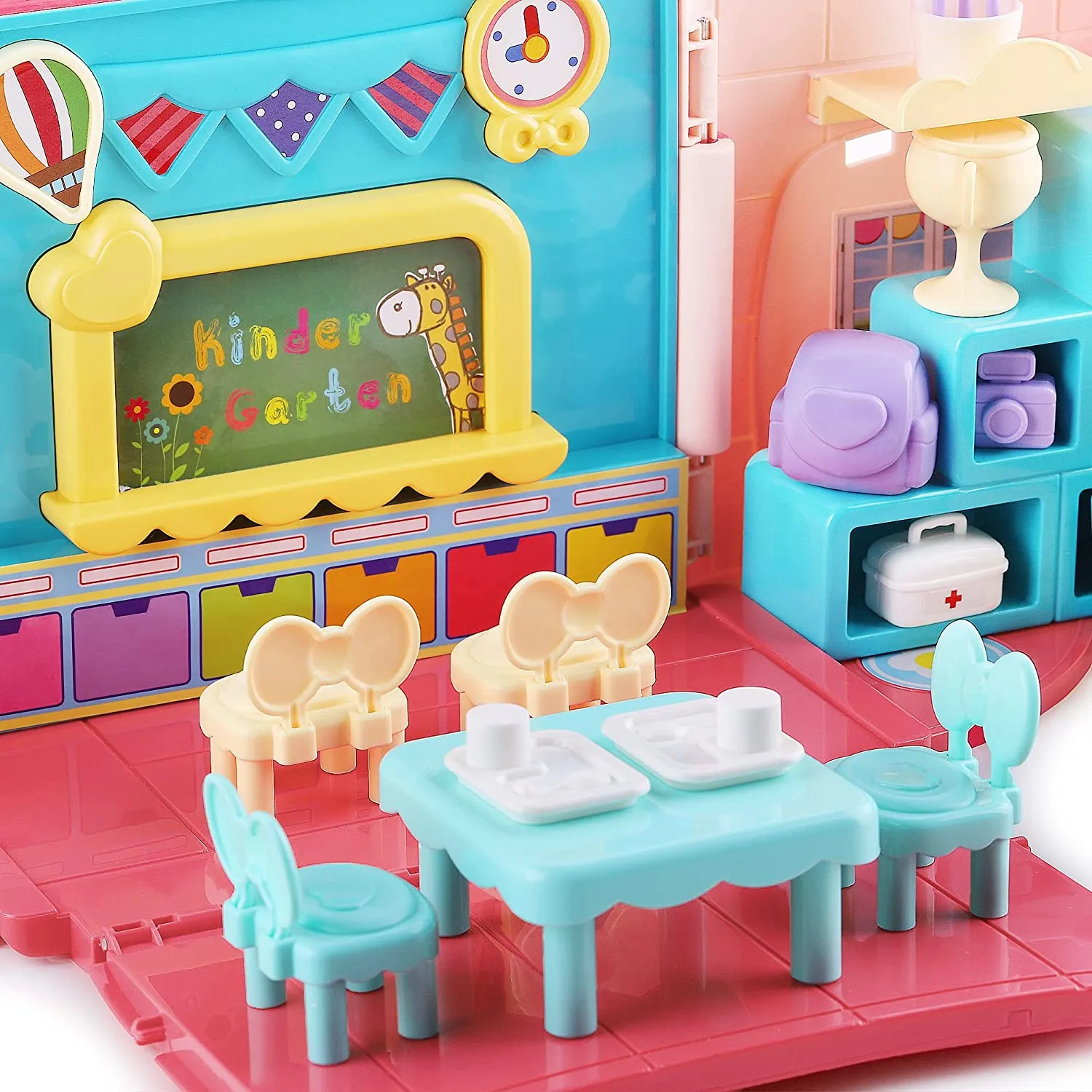 Maison de Poupée et École pour Jeu de Rôle des Filles avec Sac à Dos Portable