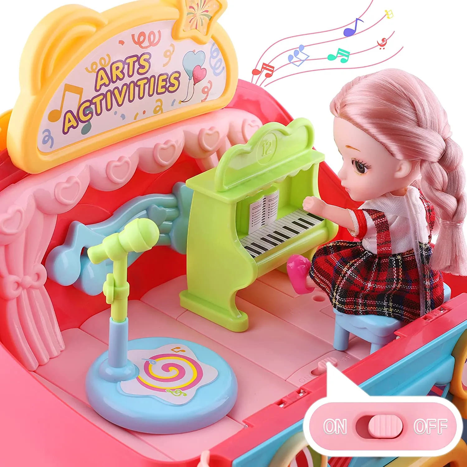 Maison de Poupée et École pour Jeu de Rôle des Filles avec Sac à Dos Portable