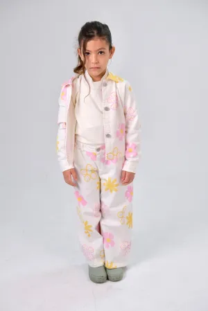 Veste en gabardine imprimée pour filles – Blanc cassé à motifs floraux