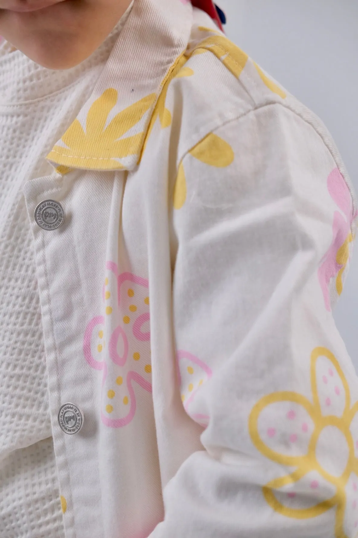 Veste en gabardine imprimée pour filles – Blanc cassé à motifs floraux