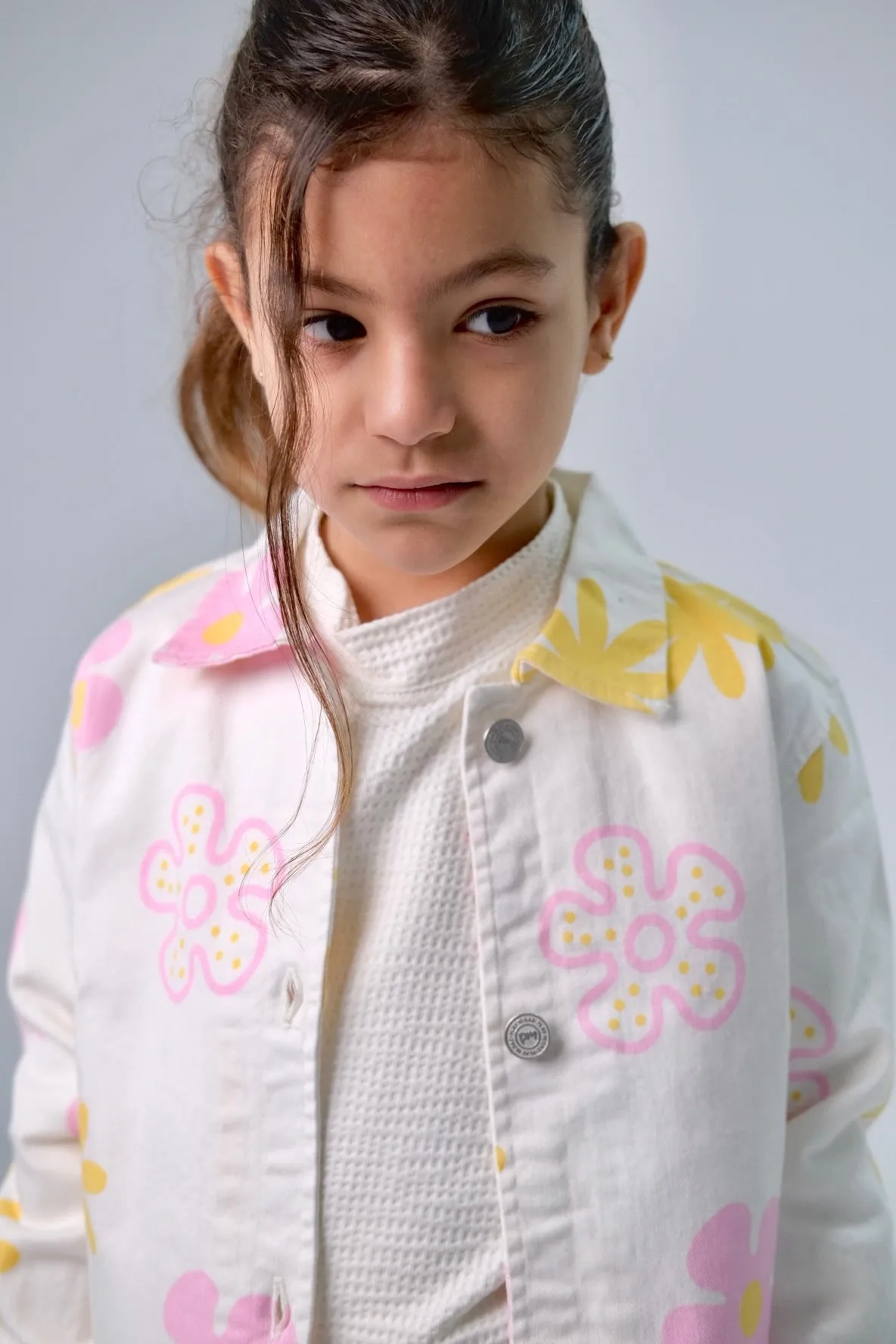 Veste en gabardine imprimée pour filles – Blanc cassé à motifs floraux