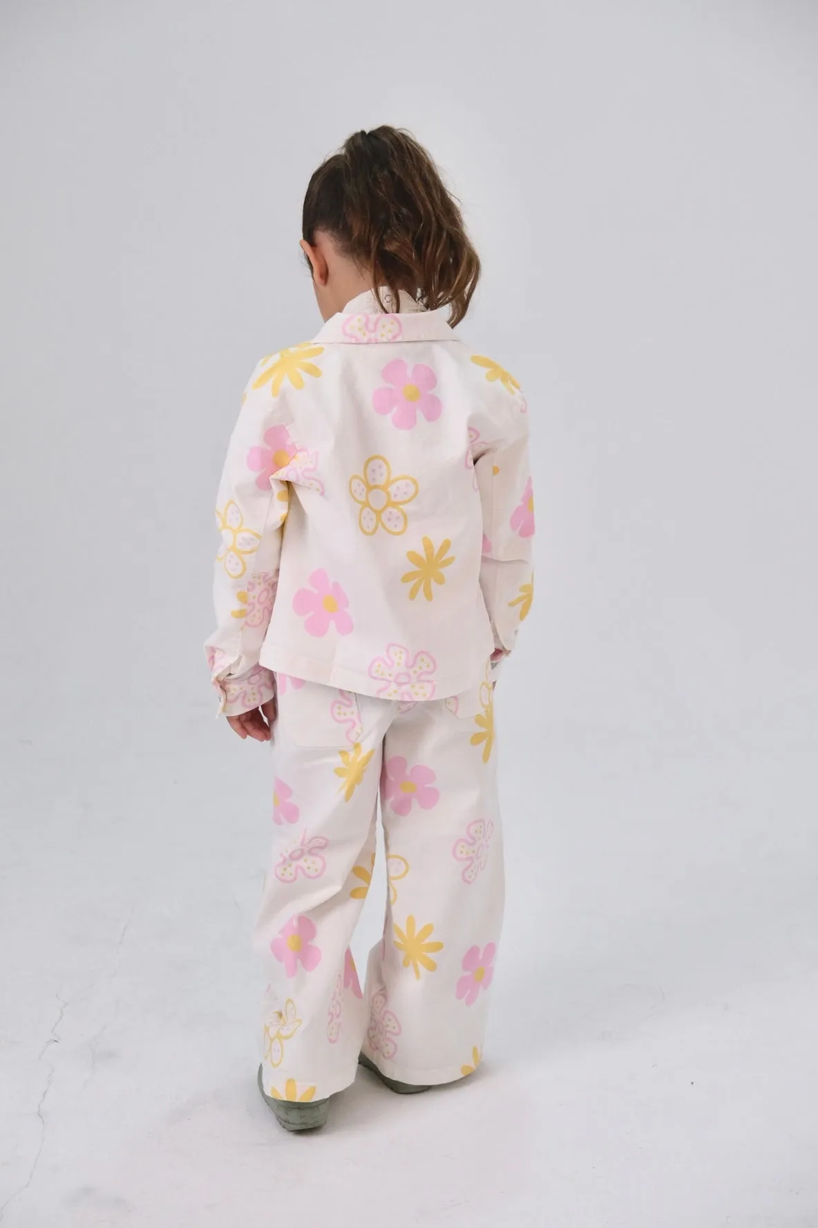 Veste en gabardine imprimée pour filles – Blanc cassé à motifs floraux