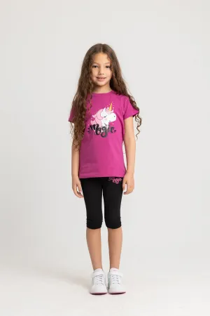 Pyjama sans manches pour filles – Fuchsia à motif licorne