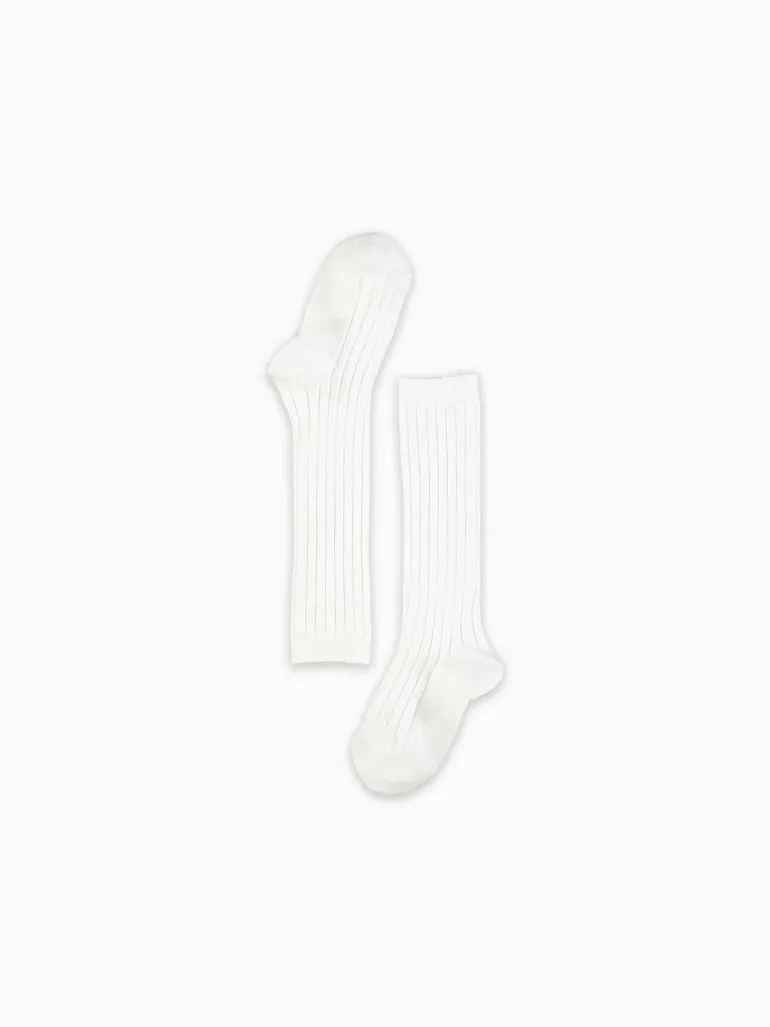 chaussettes hautes blanches côtelées pour filles