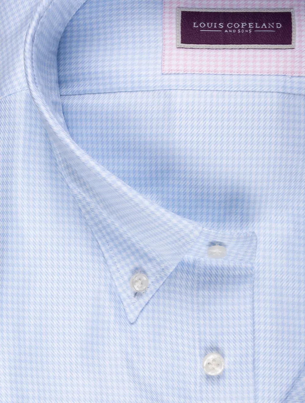 Chemise à col boutonné pied-de-poule bleue
