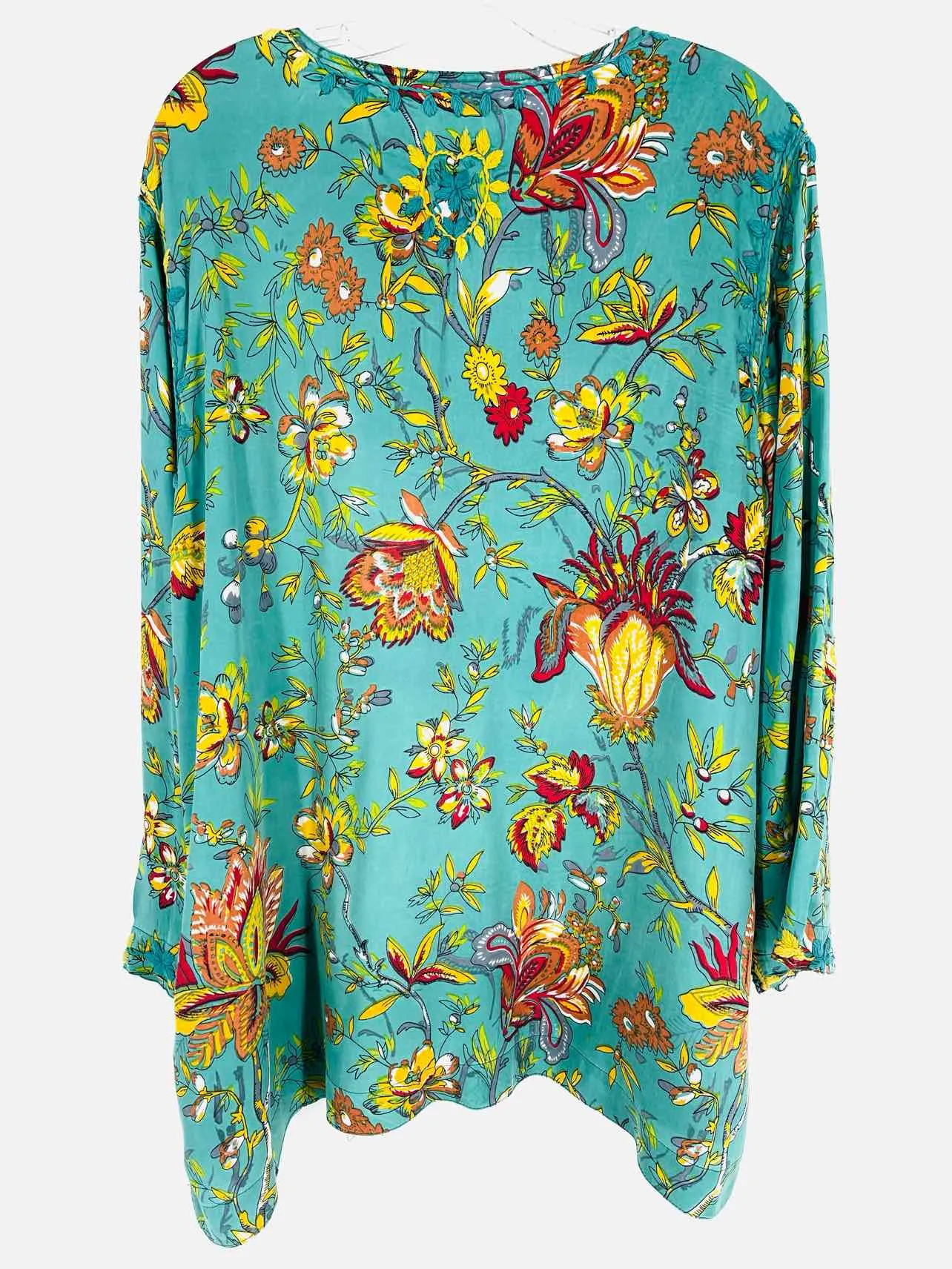 John Mark Haut à broderie florale Turquoise/Jaune Taille XL Manches 3/4
