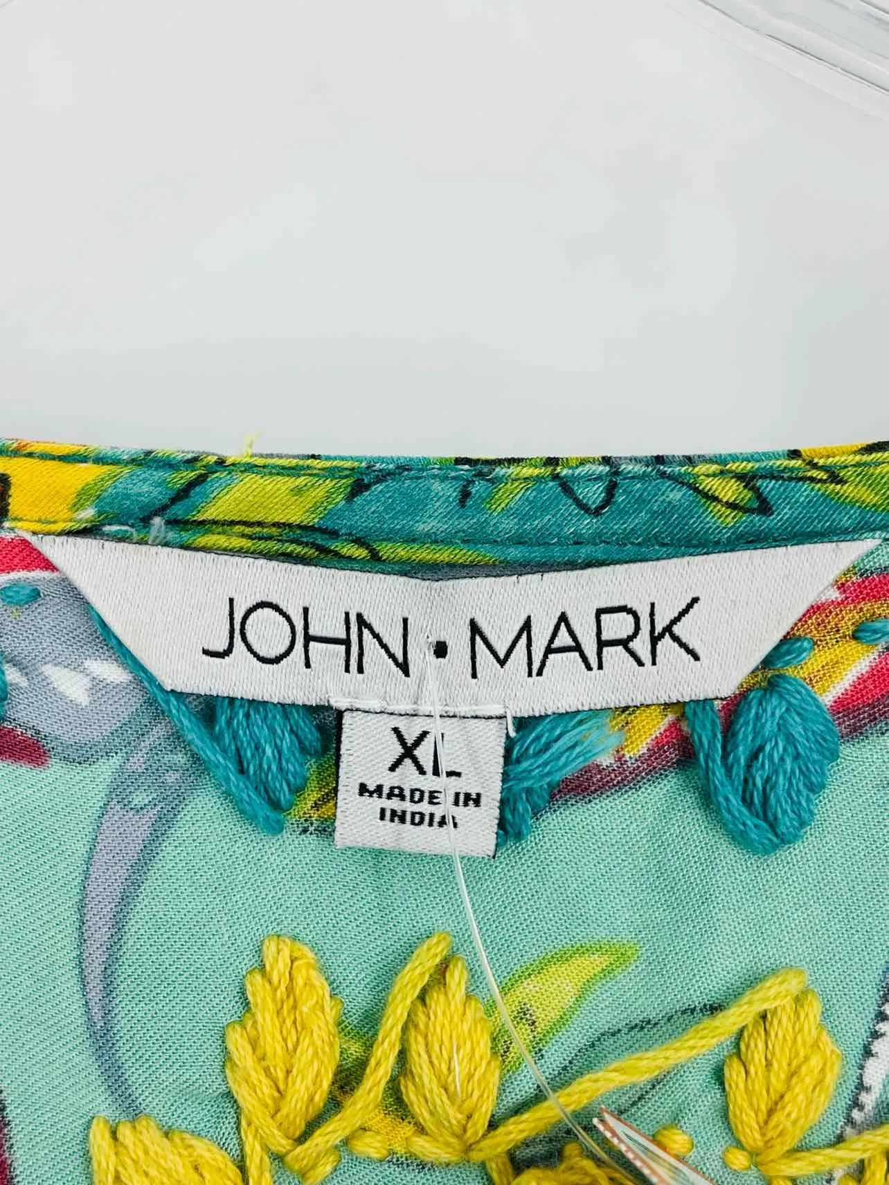 John Mark Haut à broderie florale Turquoise/Jaune Taille XL Manches 3/4