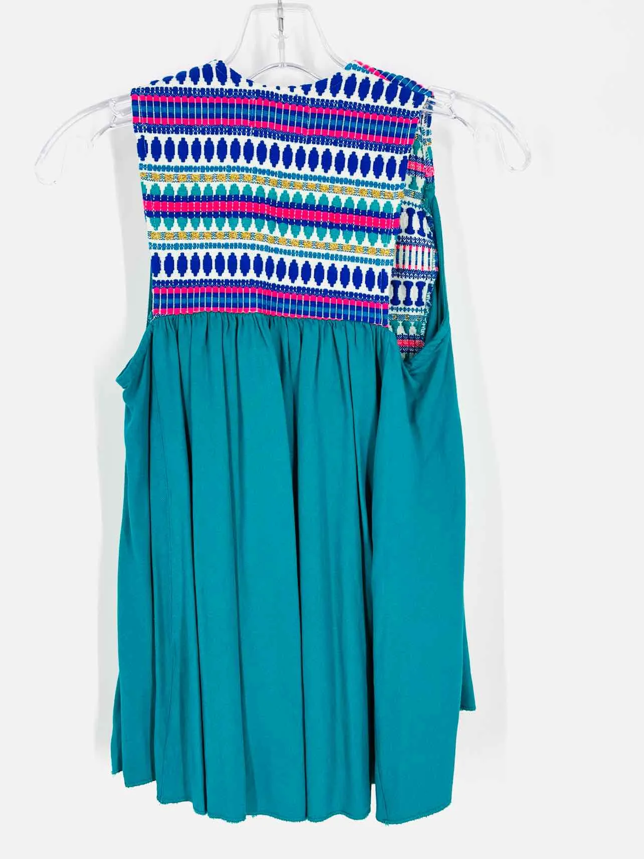 Judith March Taille S Bleu canard/Multicolore Tops Brodés à Franges - Sans manches