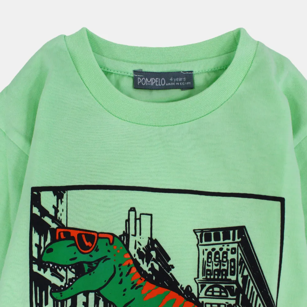 T-shirt en coton à manches longues pour garçons – Imprimé dinosaure vert citron