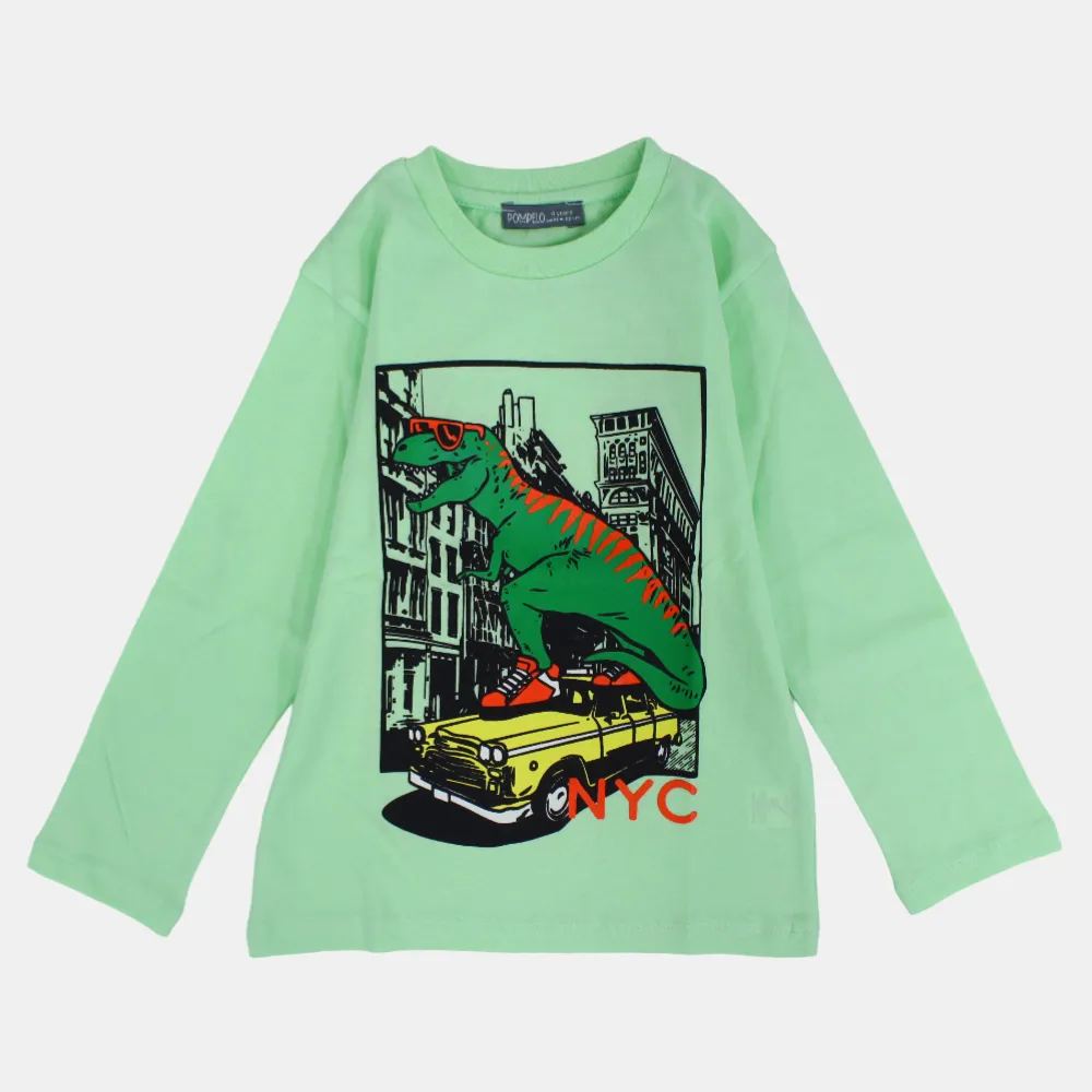 T-shirt en coton à manches longues pour garçons – Imprimé dinosaure vert citron