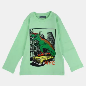 T-shirt en coton à manches longues pour garçons – Imprimé dinosaure vert citron