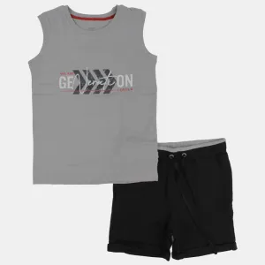 Pyjama sans manches en coton pour garçons – Gris