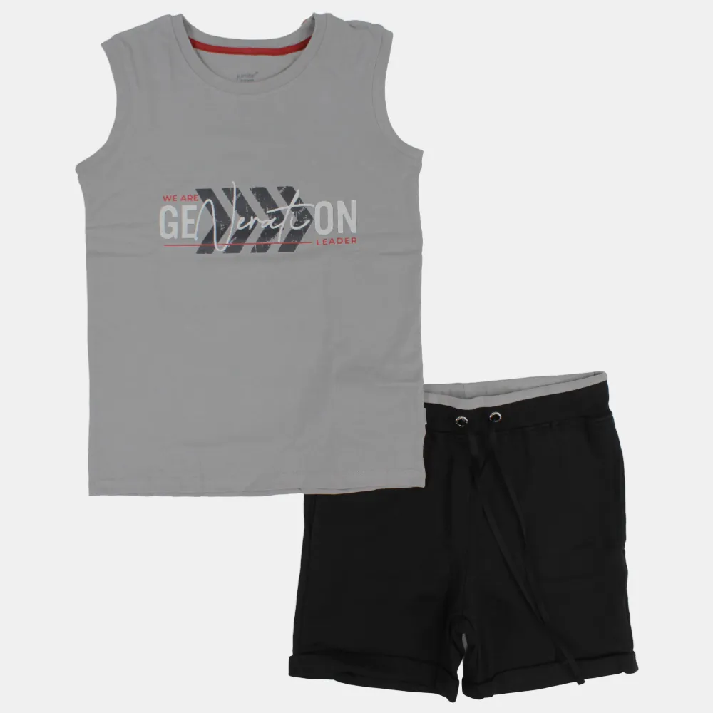 Pyjama sans manches en coton pour garçons – Gris
