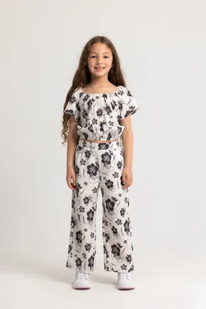 Ensemble pour Fille en Polyester – Imprimé Floral, 2 Pièces à Manches Courtes