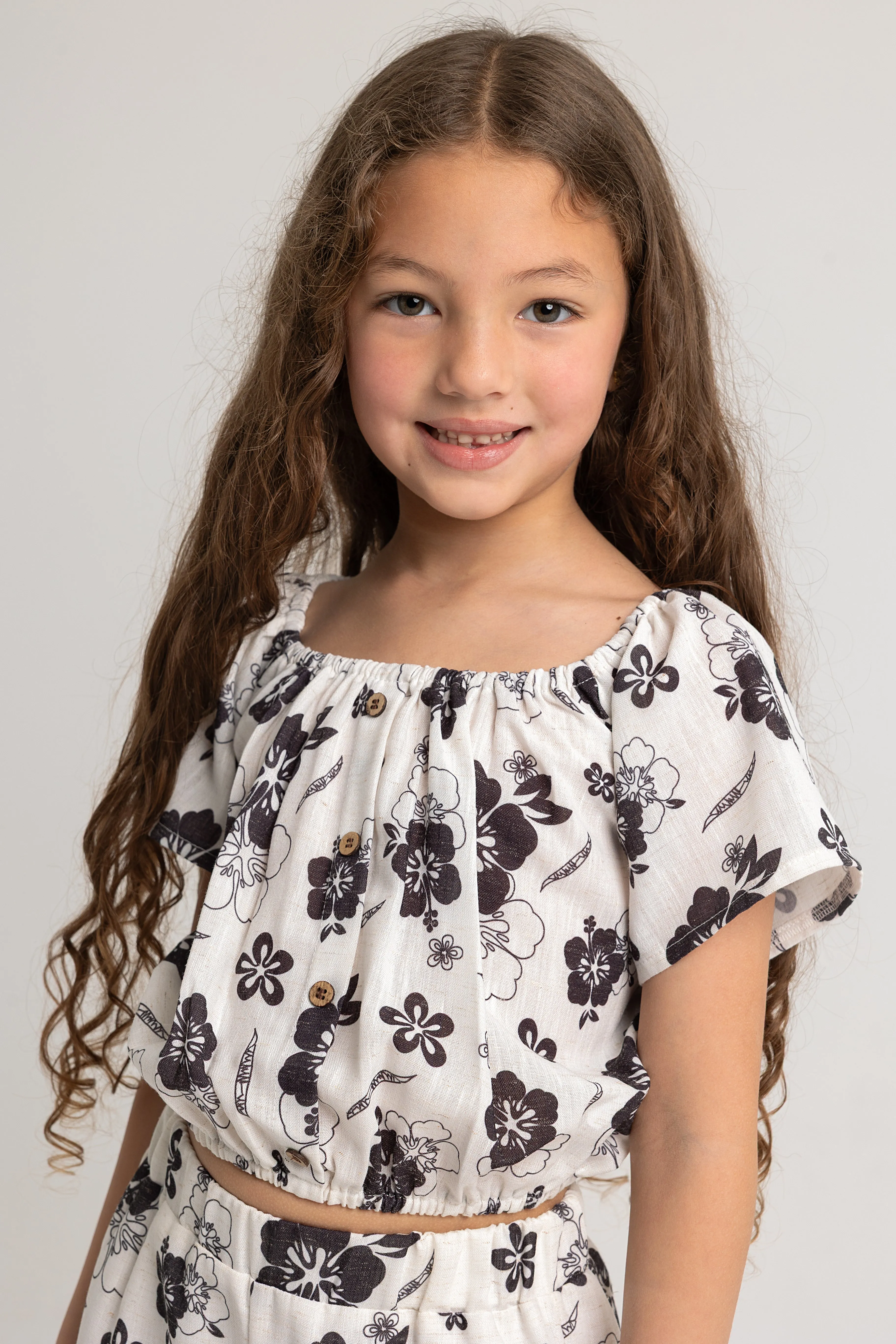 Ensemble pour Fille en Polyester – Imprimé Floral, 2 Pièces à Manches Courtes