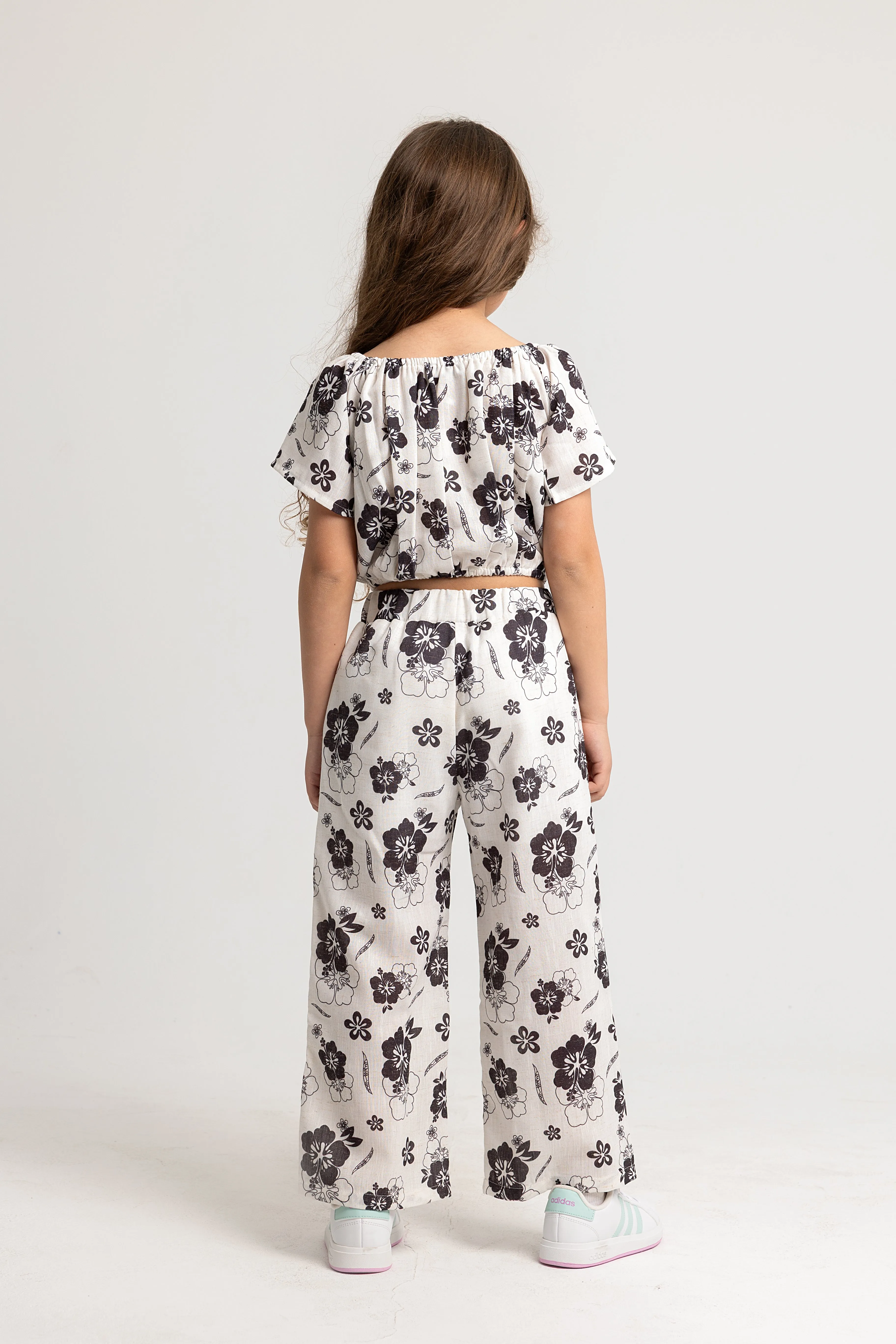 Ensemble pour Fille en Polyester – Imprimé Floral, 2 Pièces à Manches Courtes
