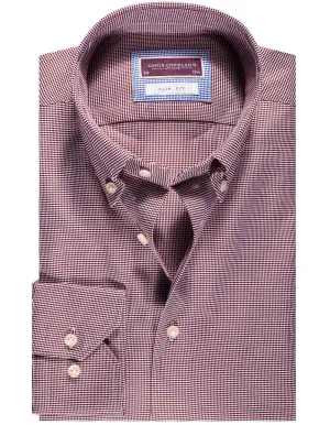 Klee Chemise à carreaux-pied-de-poule boutonnée ajustée en vin