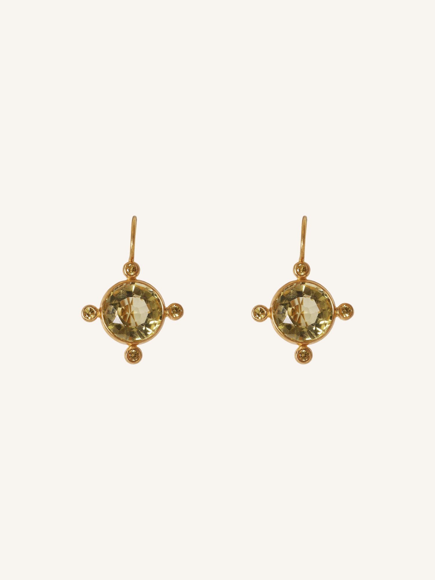 Boucles d'oreilles rondes en Quartz Citron & Saphir Jaune