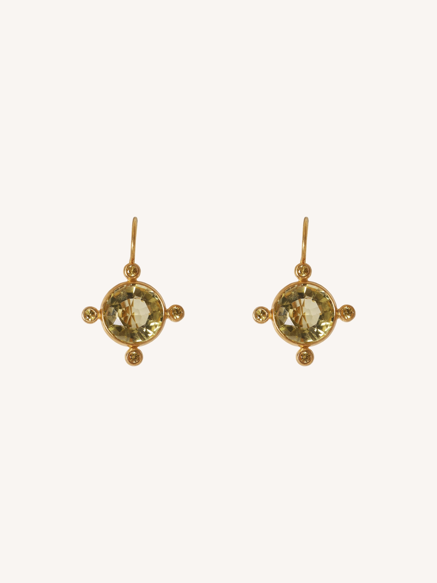 Boucles d'oreilles rondes en Quartz Citron & Saphir Jaune