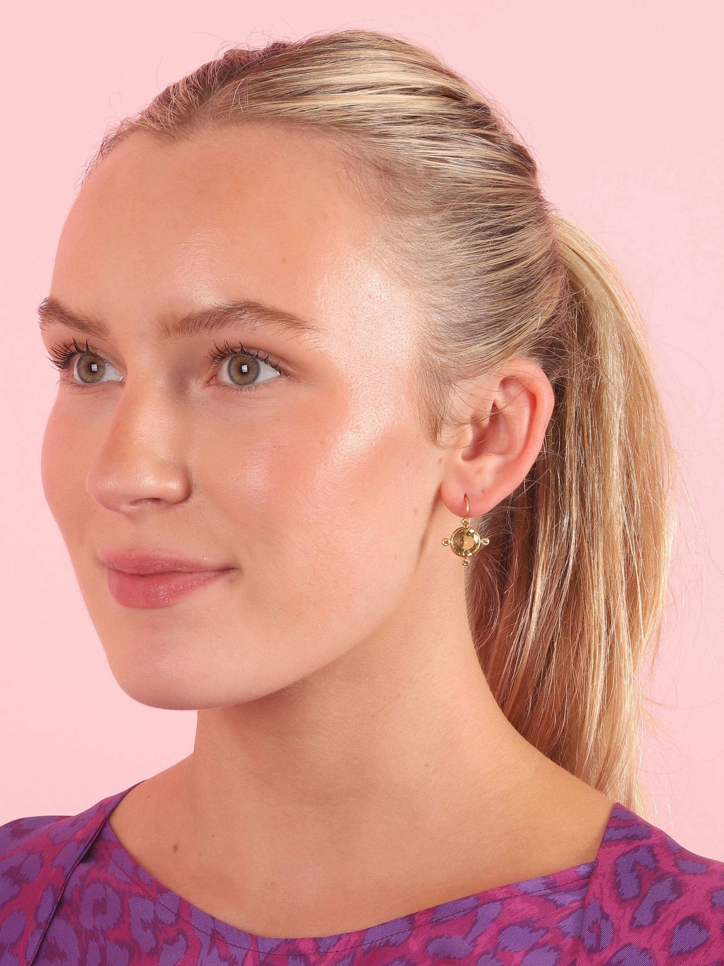 Boucles d'oreilles rondes en Quartz Citron & Saphir Jaune