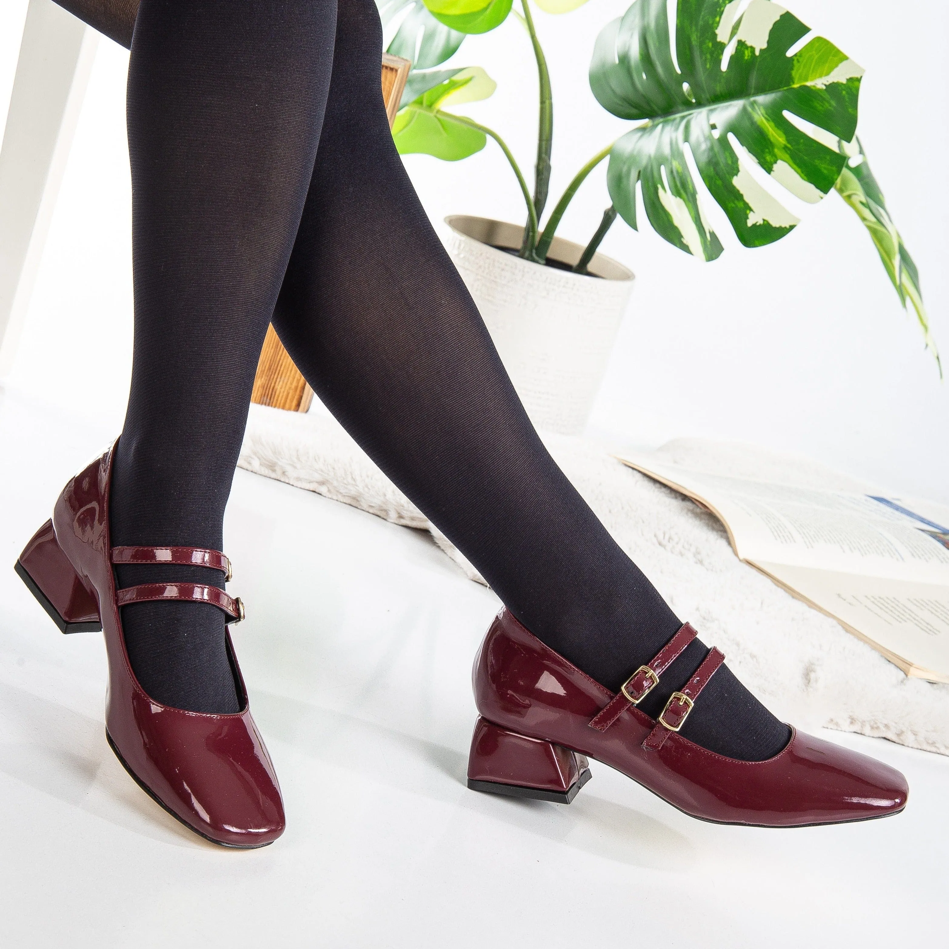 Lizbeth Escarpins Mary Jane en Simili Cuir Vegan | Rouge Cerise