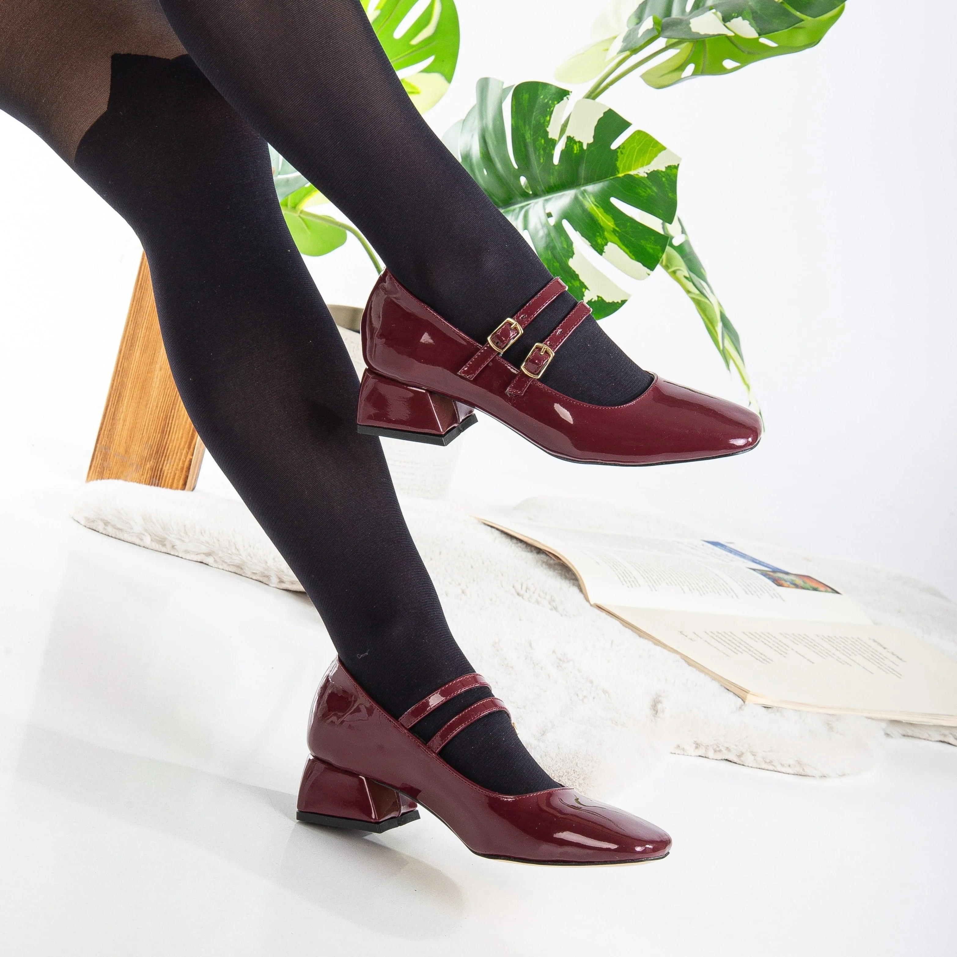 Lizbeth Escarpins Mary Jane en Simili Cuir Vegan | Rouge Cerise