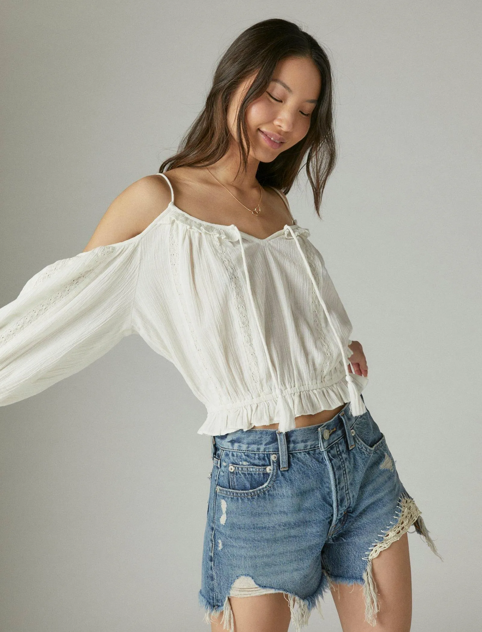 Lucky Brand Haut en Dentelle Cold Shoulder Blanc Éclatant Lucky Brand
