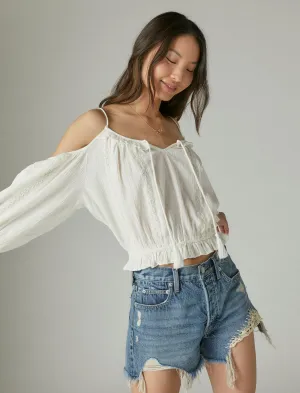 Lucky Brand Haut en Dentelle Cold Shoulder Blanc Éclatant Lucky Brand