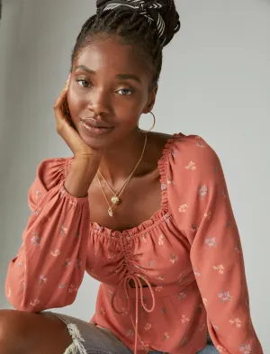 Lucky Brand Haut à manches longues imprimé Étrusque Rouge Multi Lucky Brand