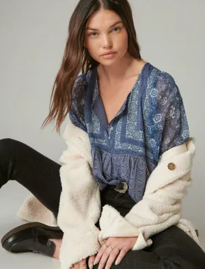 Lucky Brand Tunique à manches longues imprimée Bleu Brume Multicolore Lucky Brand
