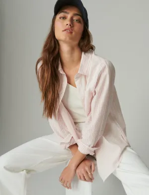 Lucky Brand Chemise à rayures boyfriend rose à rayures Lucky Brand