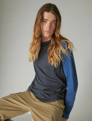 Lucky Brand Venice Burnout Manches Longues Col Ras du Cou à Blocs de Couleurs Bleu Multi Lucky Brand
