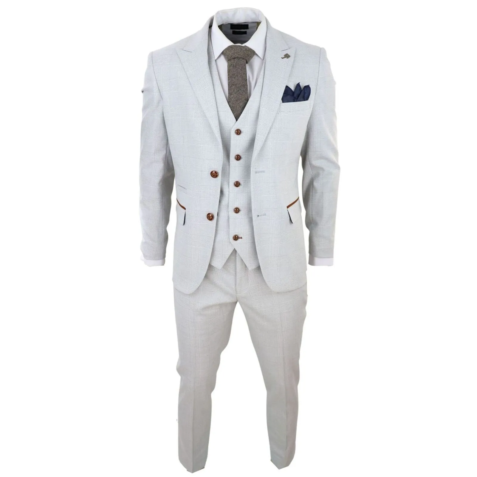Costume trois pièces en tweed gris pierre à motif carreaux pour homme