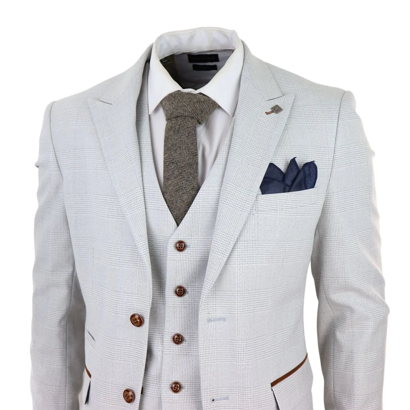 Costume trois pièces en tweed gris pierre à motif carreaux pour homme