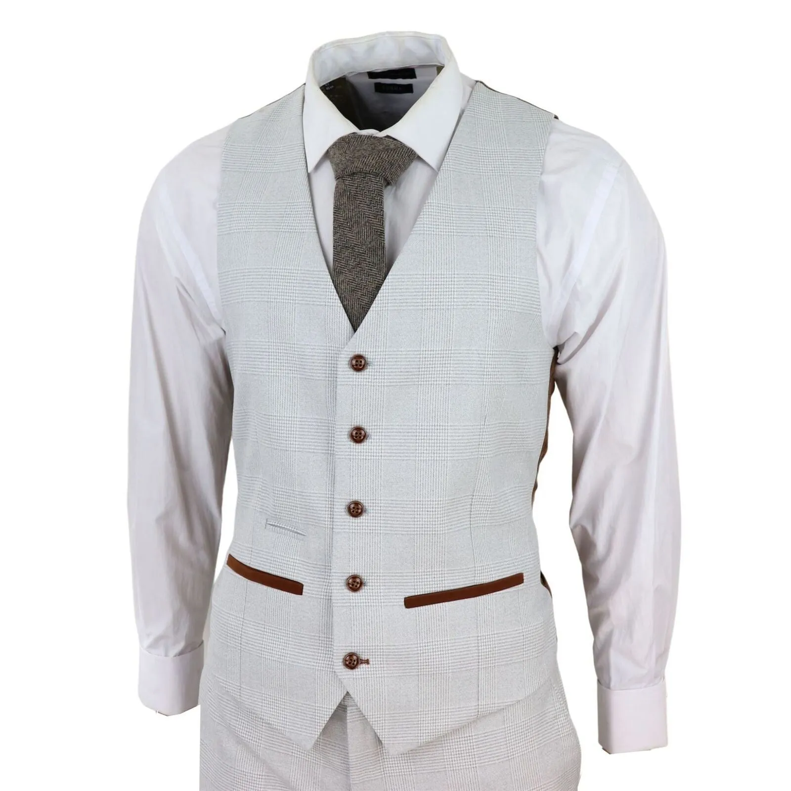 Costume trois pièces en tweed gris pierre à motif carreaux pour homme