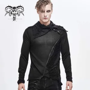 Hauts standard déchirés grunge à col roulé échancré pour hommes