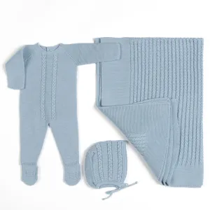 Miel | Ensemble Cadeau Body en Coton Bleu Tricoté Babykids_Bébé-Sweeny