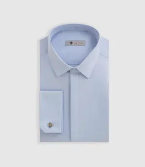 Chemise satin mixte ajustée ciel 