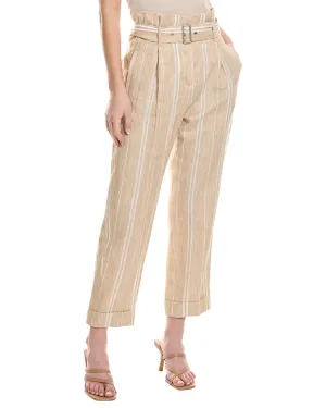 Peserico pantalon femme en mélange lin style paperbag, 42, marron