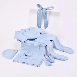 Boîte Cadeau Petit Sweeny | Ensemble en Coton Biologique Tricoté Bleu pour Garçons (6) Babykids_Bébé-Sweeny