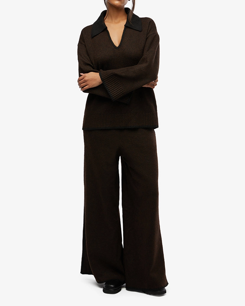 Piped Wide Leg Pull On Pant