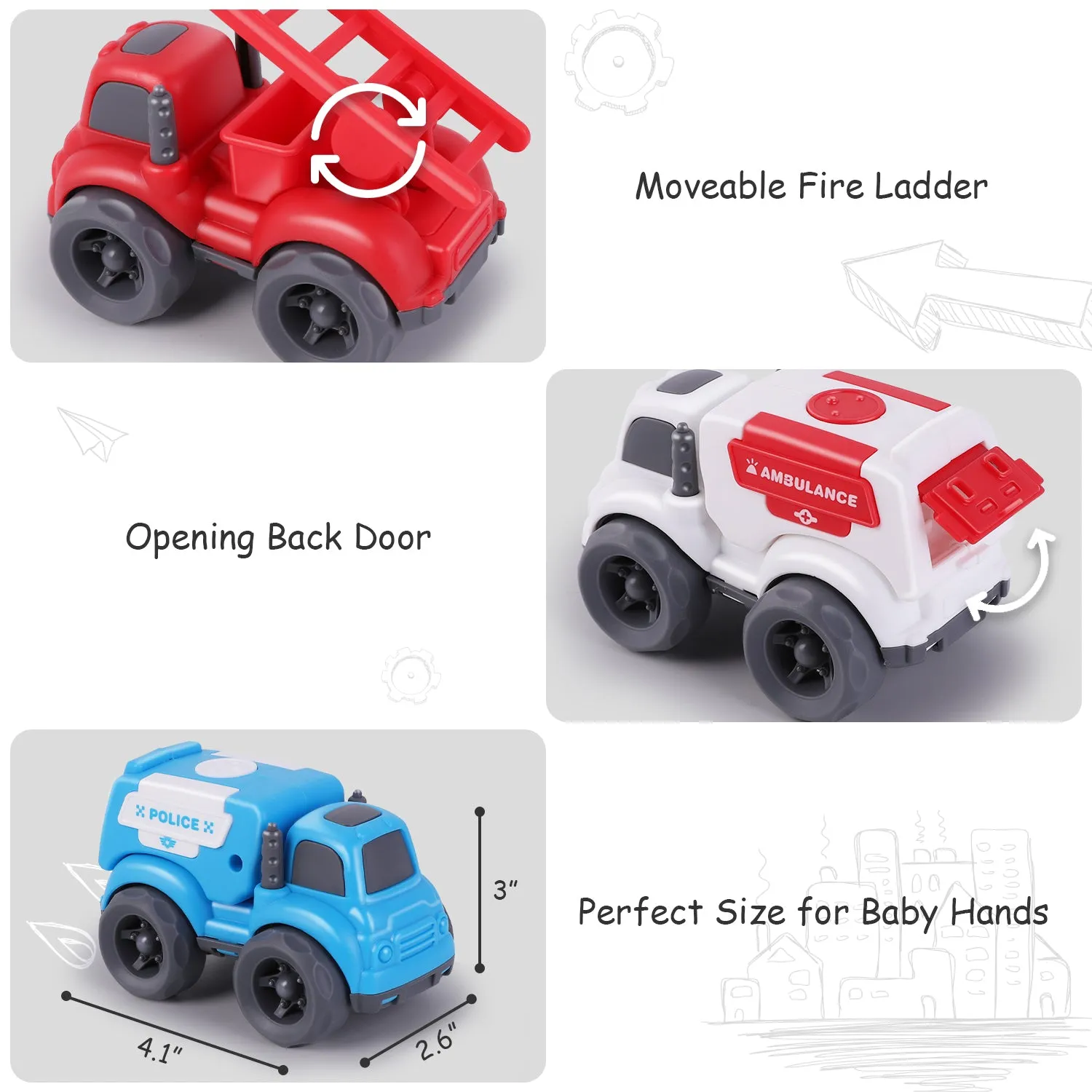 Jouet de Voiture à Pousser et Rouler - Ensemble de Secours avec Véhicules d'Urgence