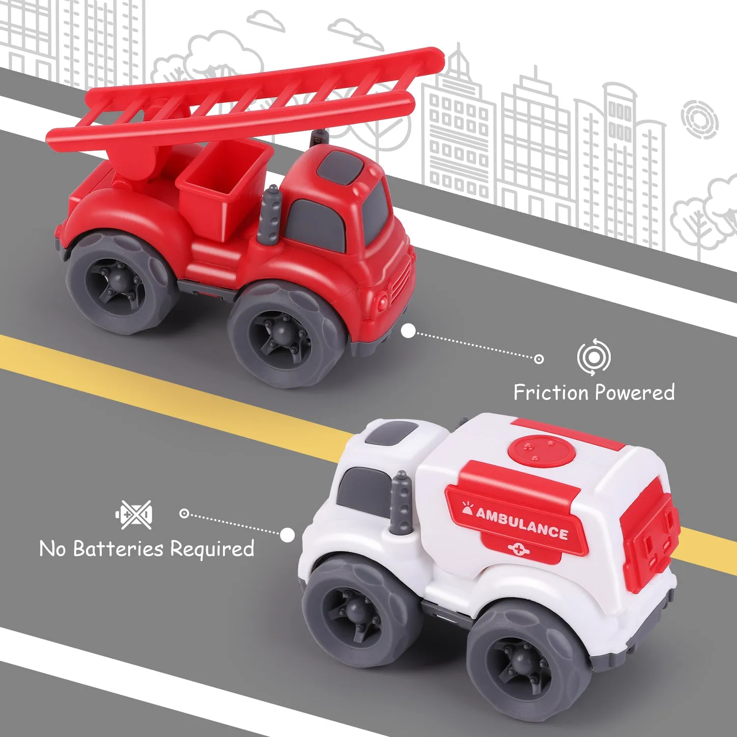 Jouet de Voiture à Pousser et Rouler - Ensemble de Secours avec Véhicules d'Urgence