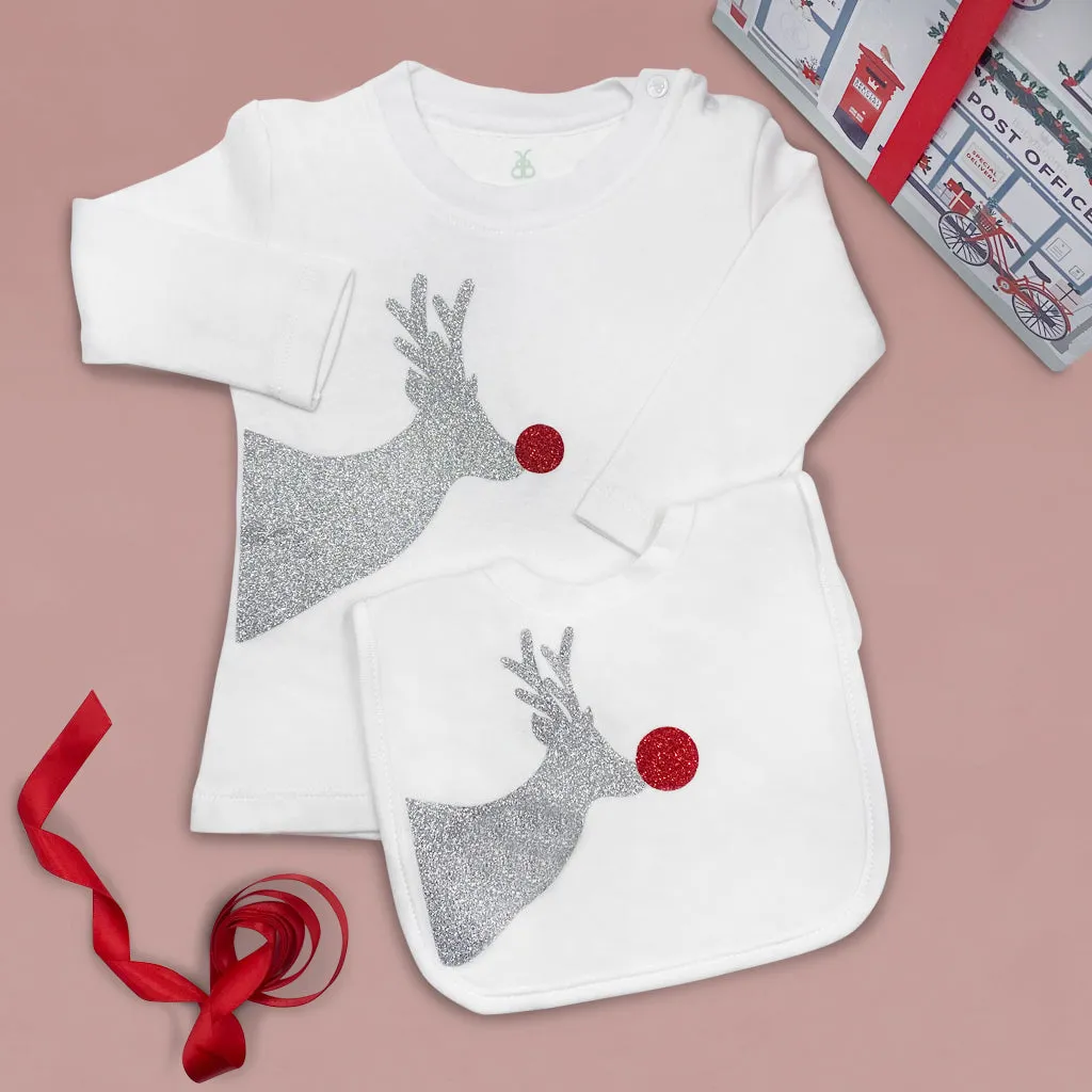 Ensemble T-shirt et bavoir de Noël étincelant de renne