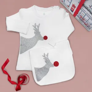 Ensemble T-shirt et bavoir de Noël étincelant de renne