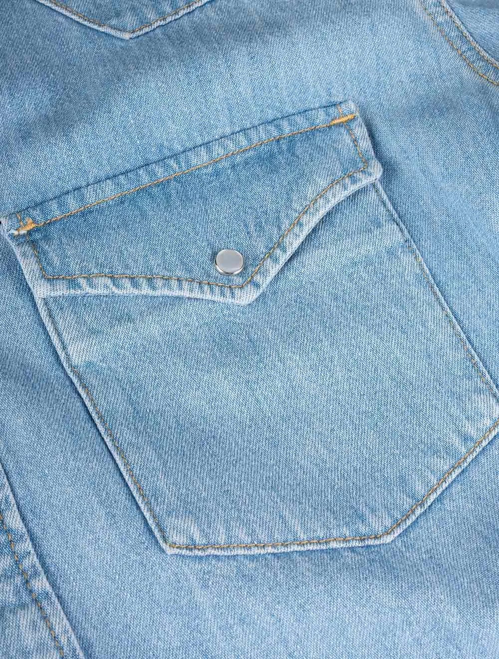 Chemise western en denim ajustement décontracté bleu clair effet usé