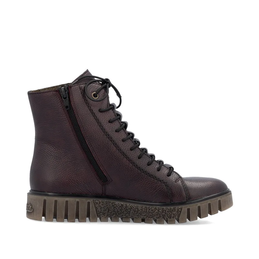 Rieker Chaussures Y3421-35 Rouge Foncé à Fermeture Éclair Latérale à la Cheville