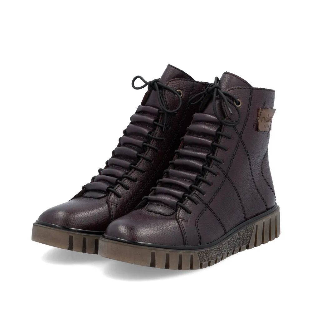 Rieker Chaussures Y3421-35 Rouge Foncé à Fermeture Éclair Latérale à la Cheville