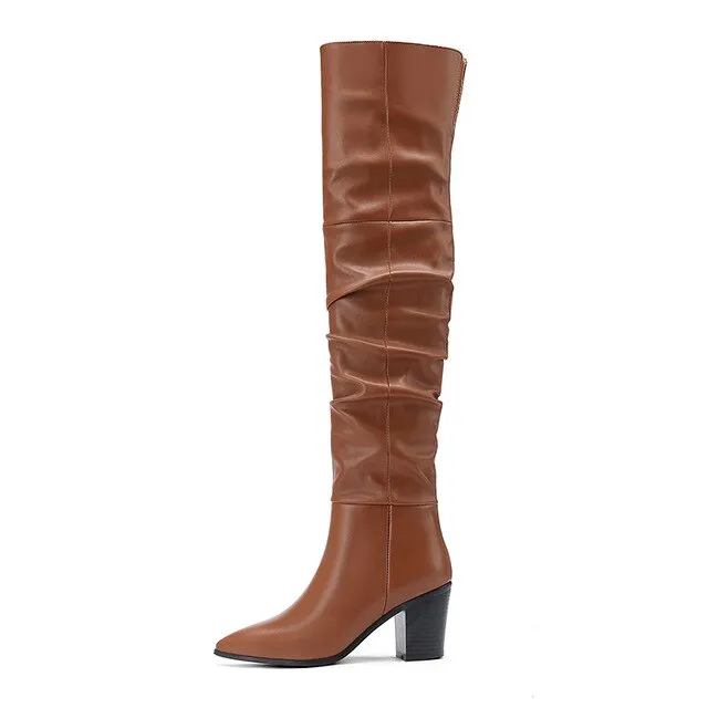 RIZABINA Taille 36-43 Bottes Femme Cuir Véritable Genou Haut Mode Marque Talon Haut Sexy Chaussures Hiver Femme Soirée Rue Chaussures Fashion Nova